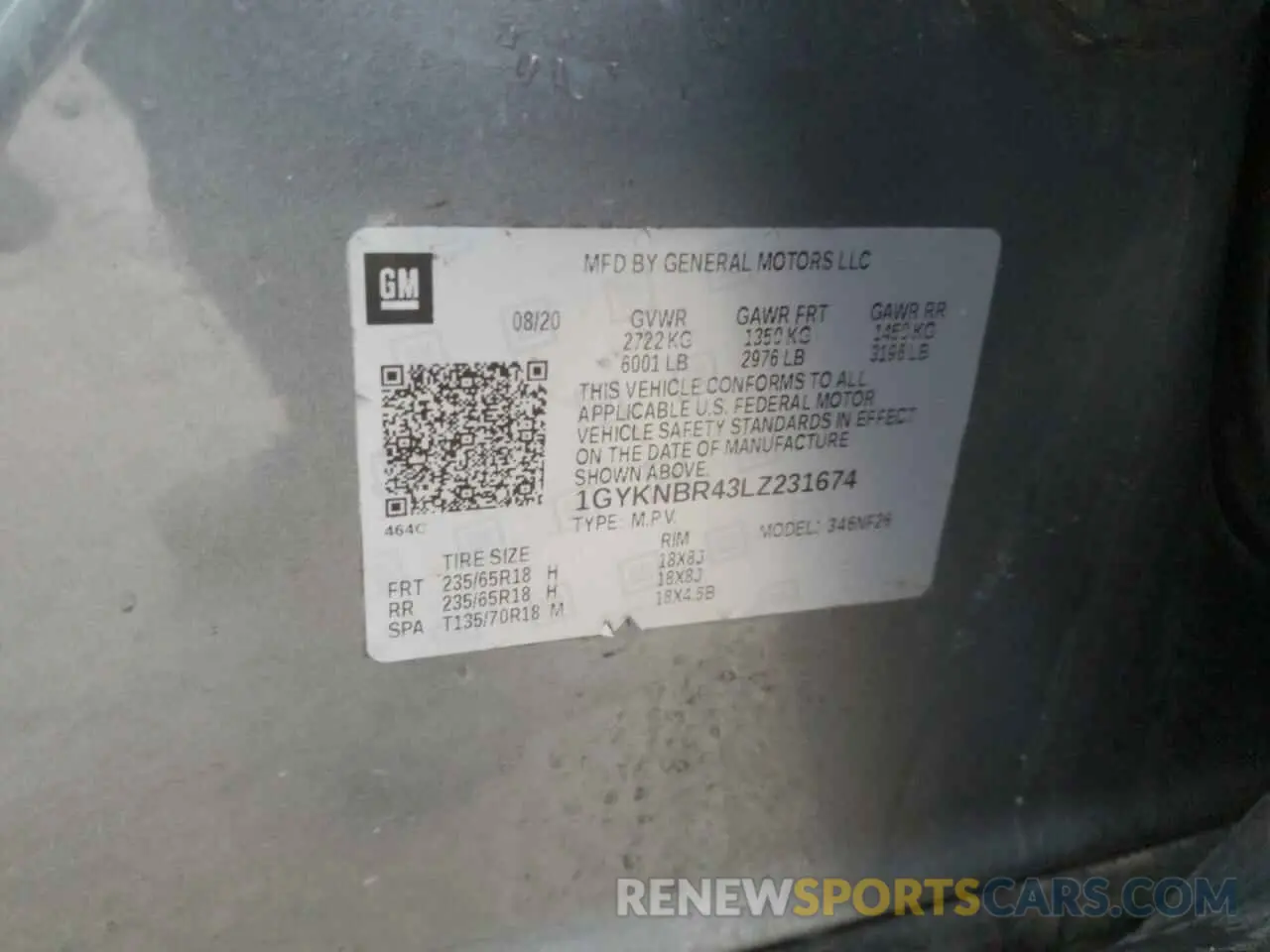 13 Photograph of a damaged car 1GYKNBR43LZ231674 CADILLAC XT5 2020