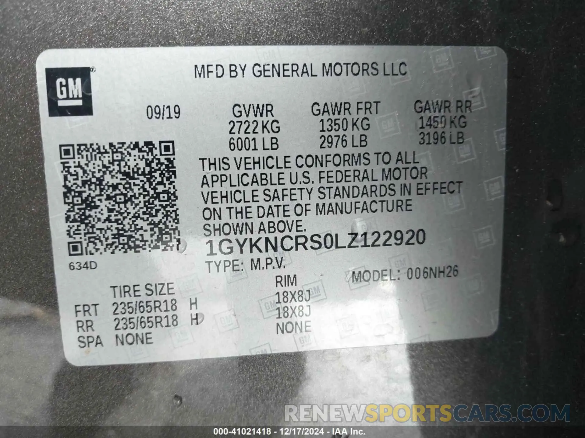9 Photograph of a damaged car 1GYKNCRS0LZ122920 CADILLAC XT5 2020