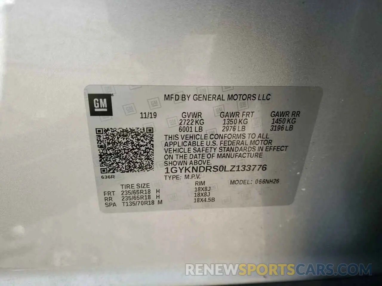 12 Photograph of a damaged car 1GYKNDRS0LZ133776 CADILLAC XT5 2020