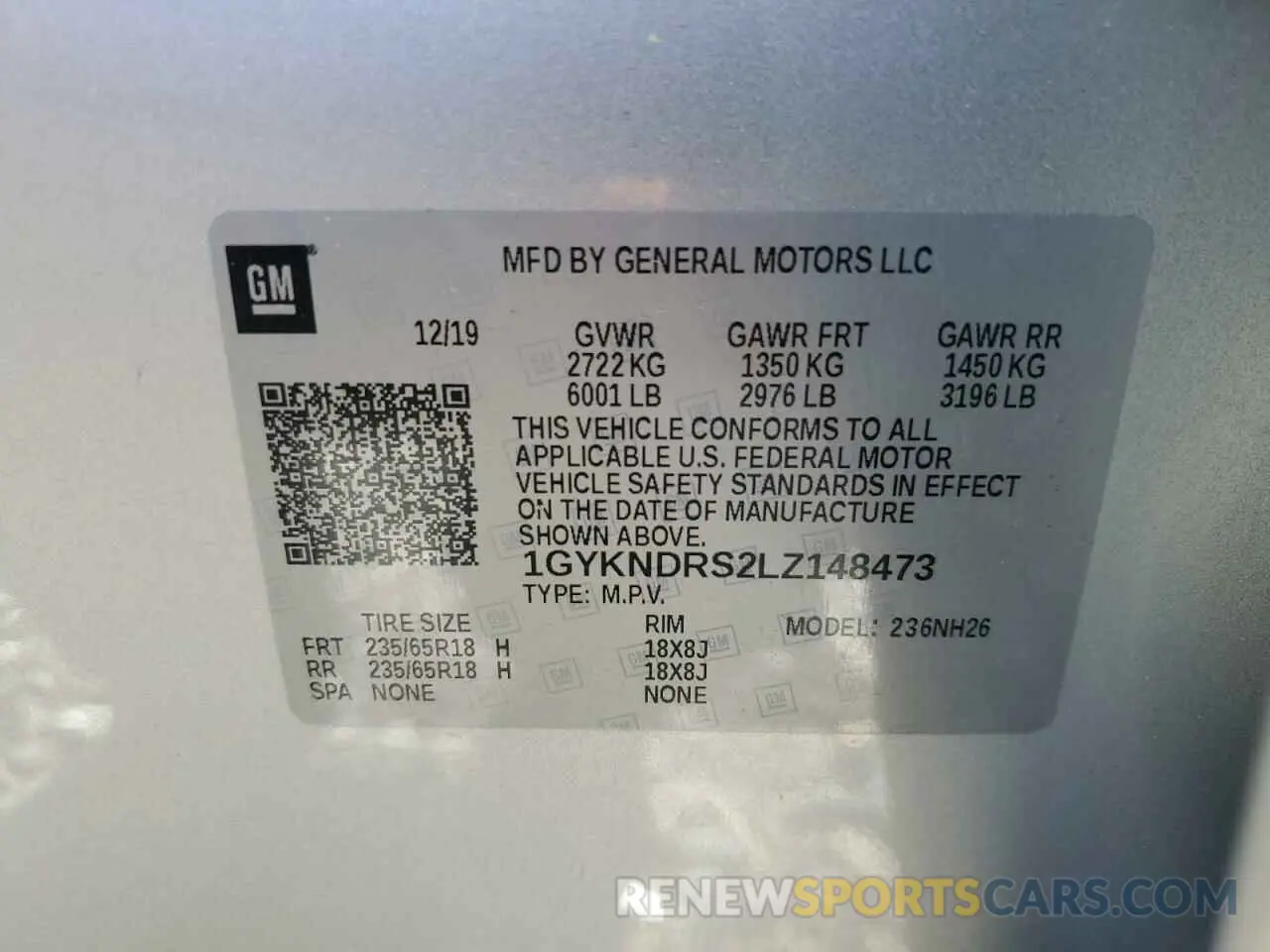 13 Photograph of a damaged car 1GYKNDRS2LZ148473 CADILLAC XT5 2020