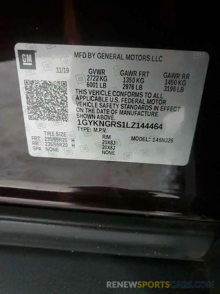 13 Photograph of a damaged car 1GYKNGRS1LZ144464 CADILLAC XT5 2020