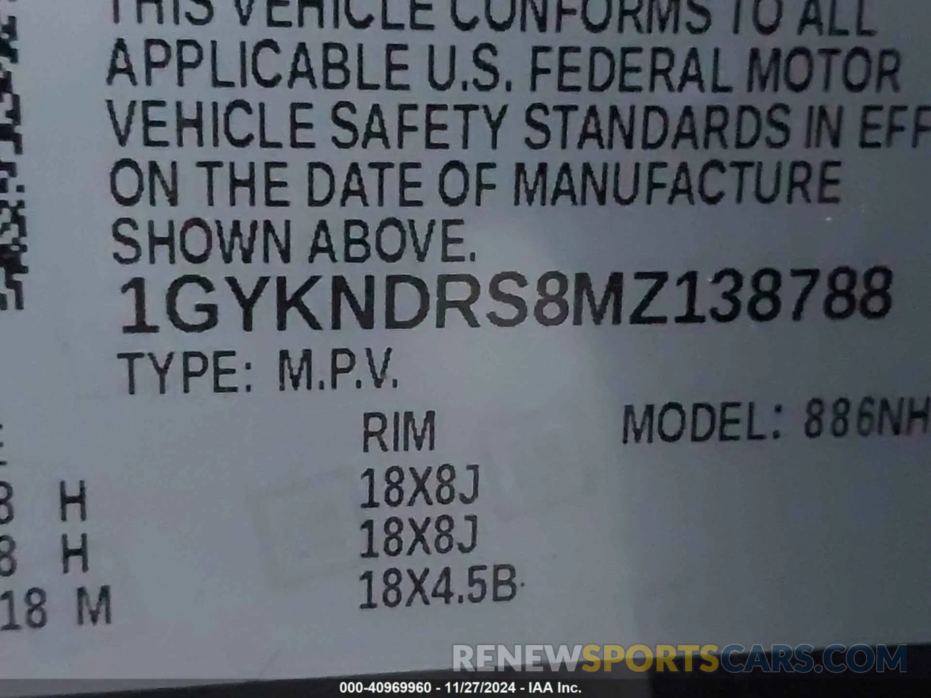 9 Photograph of a damaged car 1GYKNDRS8MZ138788 CADILLAC XT5 2021