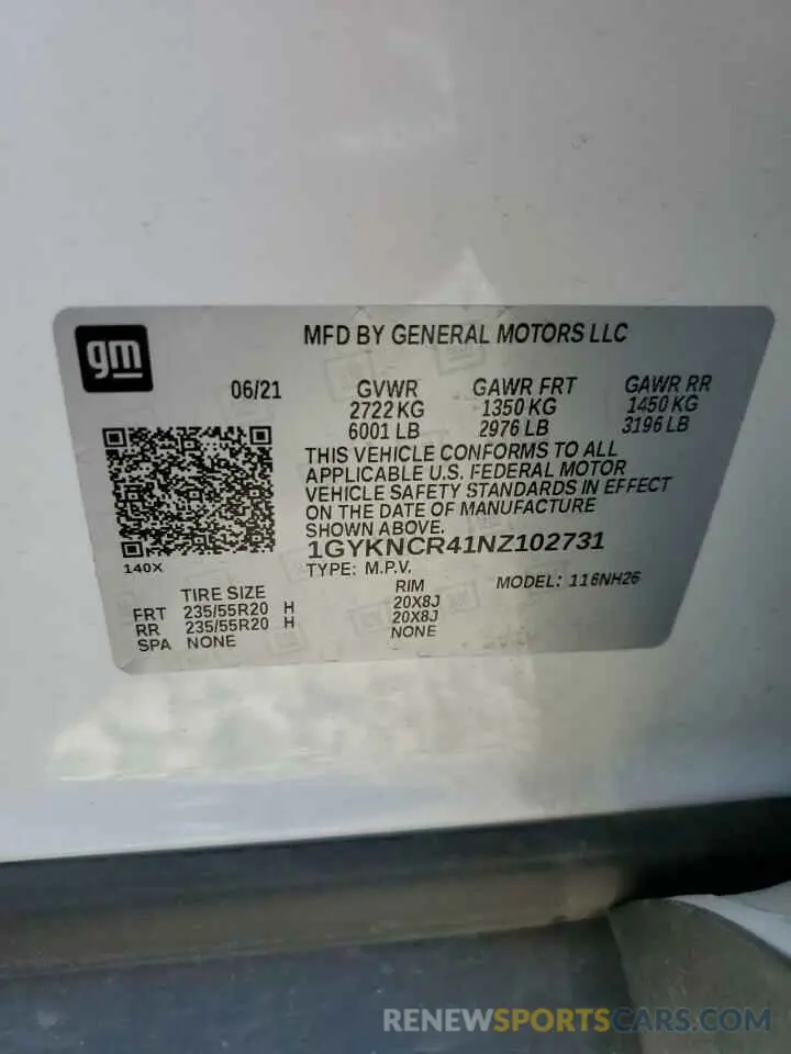 13 Photograph of a damaged car 1GYKNCR41NZ102731 CADILLAC XT5 2022