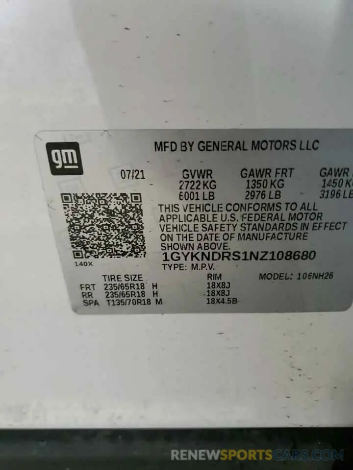 13 Photograph of a damaged car 1GYKNDRS1NZ108680 CADILLAC XT5 2022