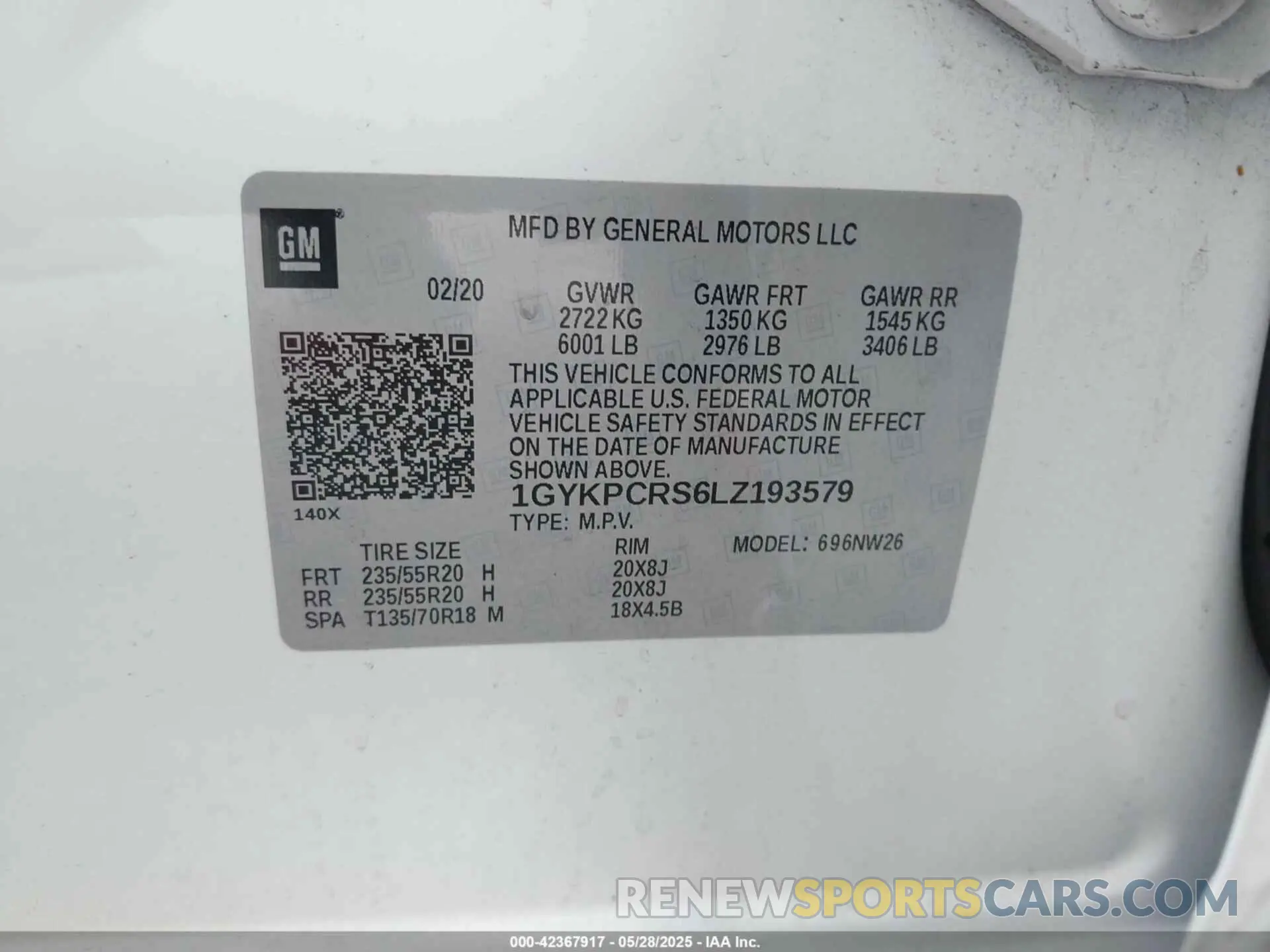 9 Photograph of a damaged car 1GYKPCRS6LZ193579 CADILLAC XT6 2020