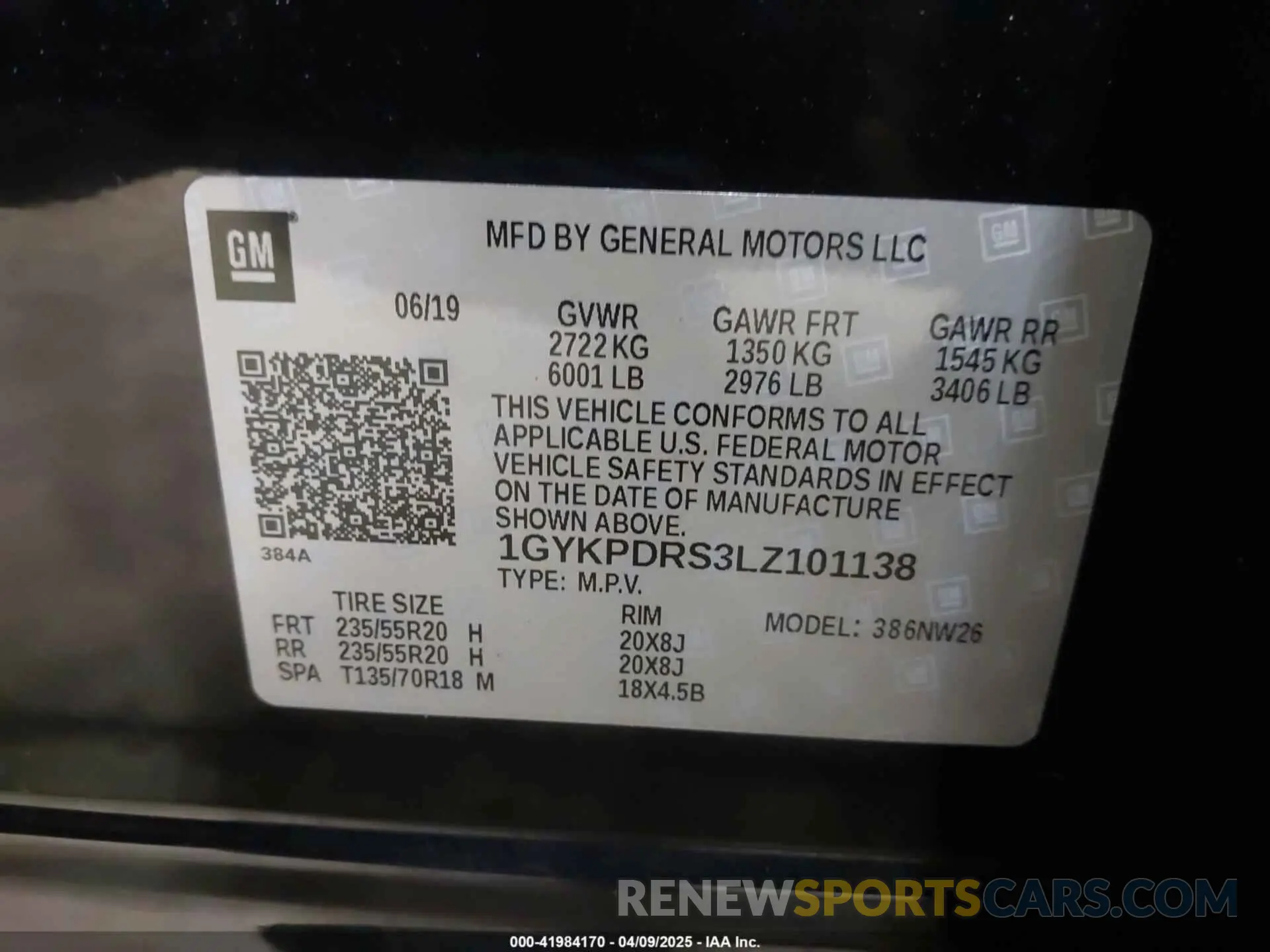 9 Photograph of a damaged car 1GYKPDRS3LZ101138 CADILLAC XT6 2020