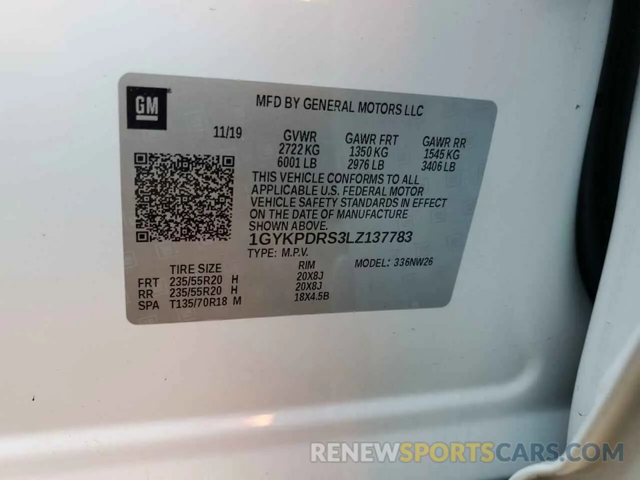 13 Photograph of a damaged car 1GYKPDRS3LZ137783 CADILLAC XT6 2020
