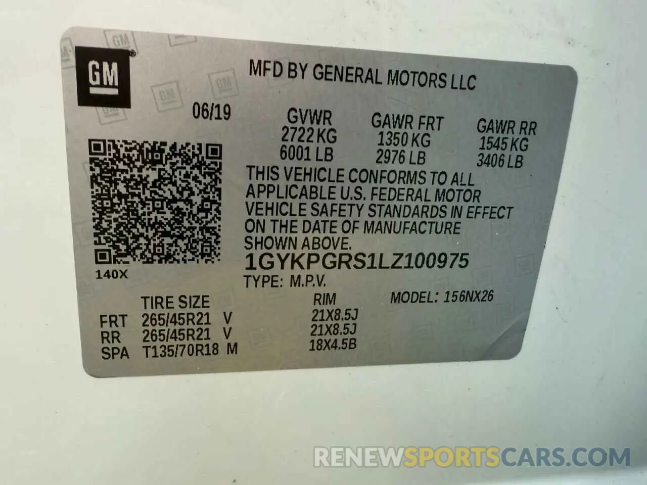 10 Photograph of a damaged car 1GYKPGRS1LZ100975 CADILLAC XT6 2020