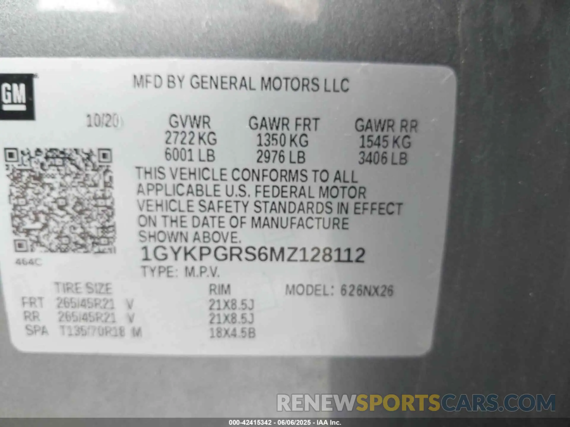 9 Photograph of a damaged car 1GYKPGRS6MZ128112 CADILLAC XT6 2021
