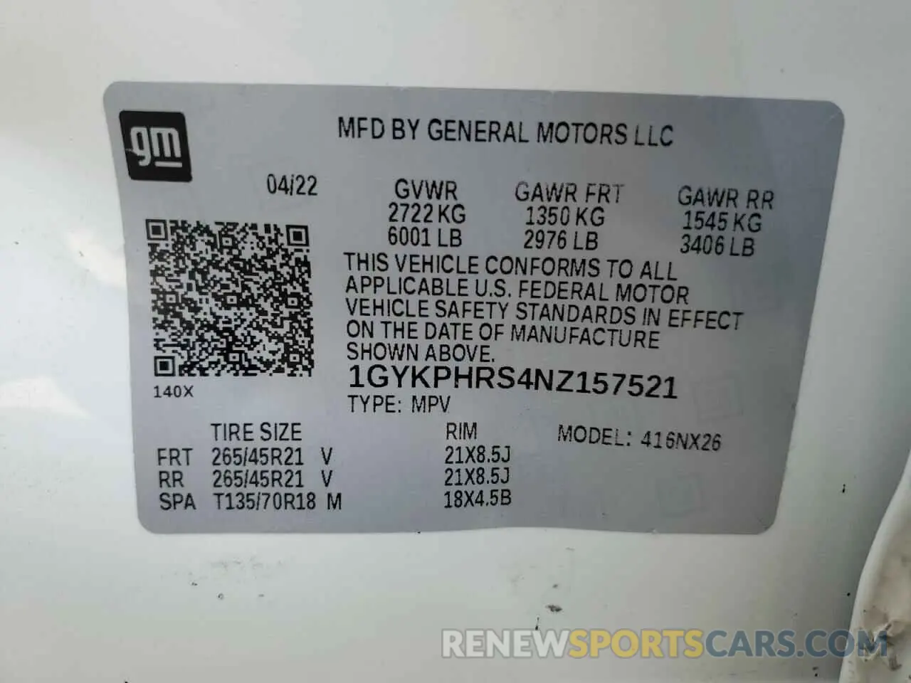 14 Photograph of a damaged car 1GYKPHRS4NZ157521 CADILLAC XT6 2022