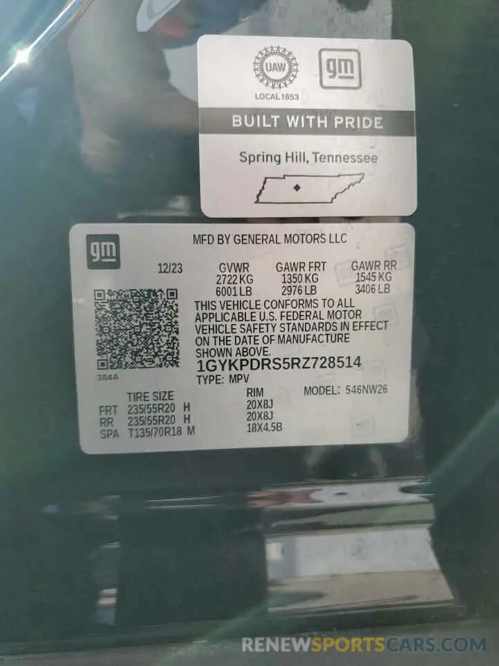 14 Photograph of a damaged car 1GYKPDRS5RZ728514 CADILLAC XT6 2024