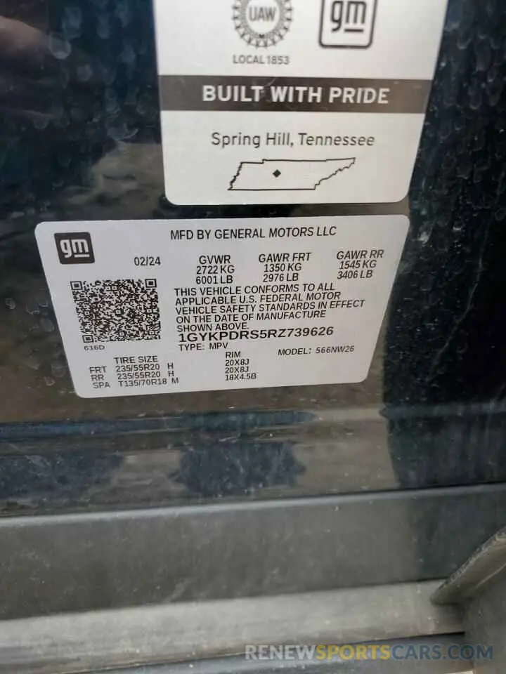 13 Photograph of a damaged car 1GYKPDRS5RZ739626 CADILLAC XT6 2024