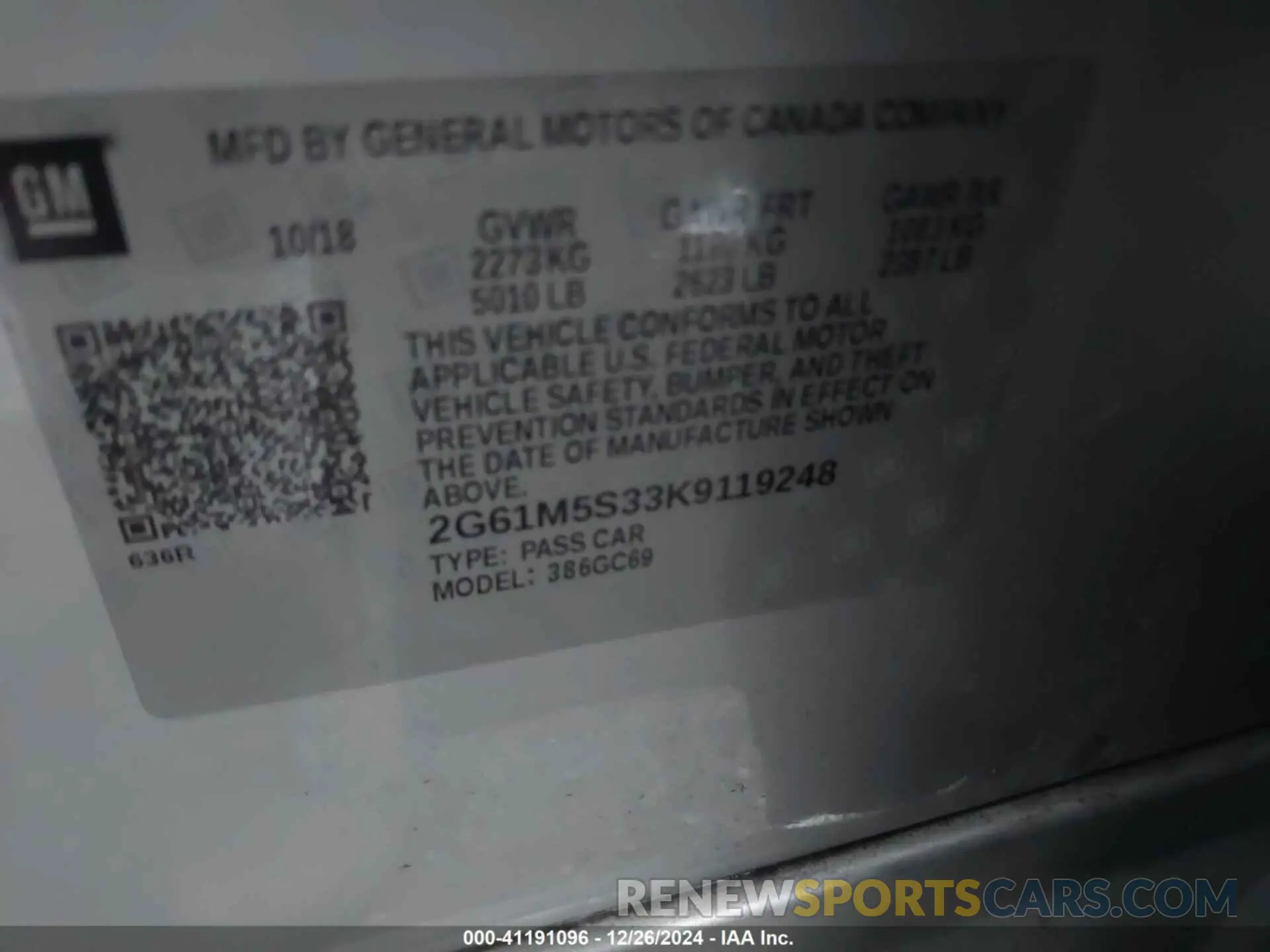 9 Photograph of a damaged car 2G61M5S33K9119248 CADILLAC XTS 2019