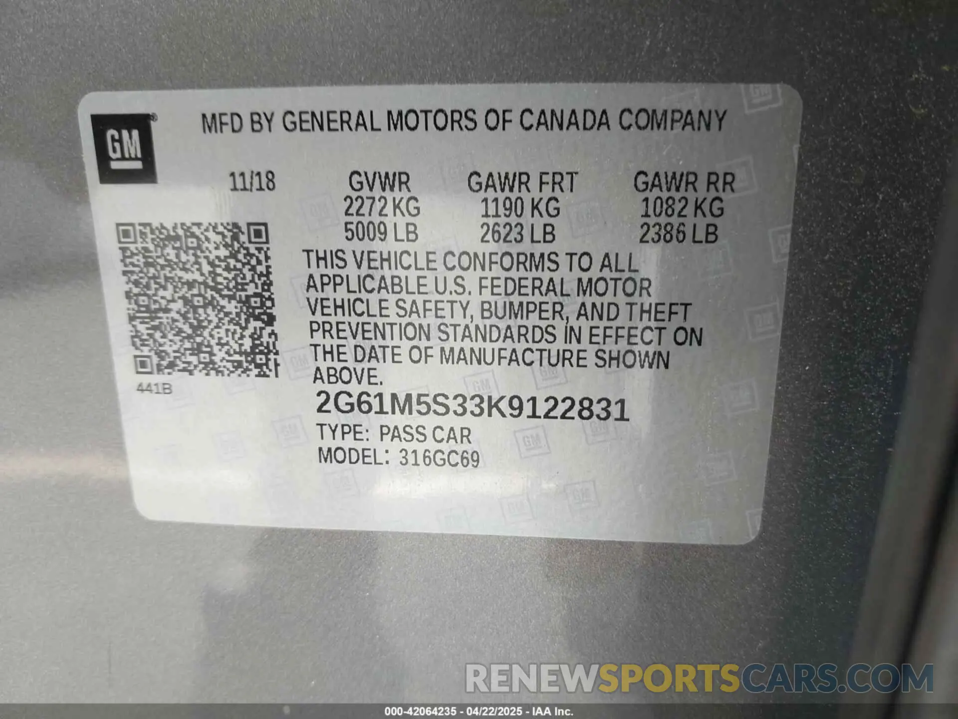 9 Photograph of a damaged car 2G61M5S33K9122831 CADILLAC XTS 2019