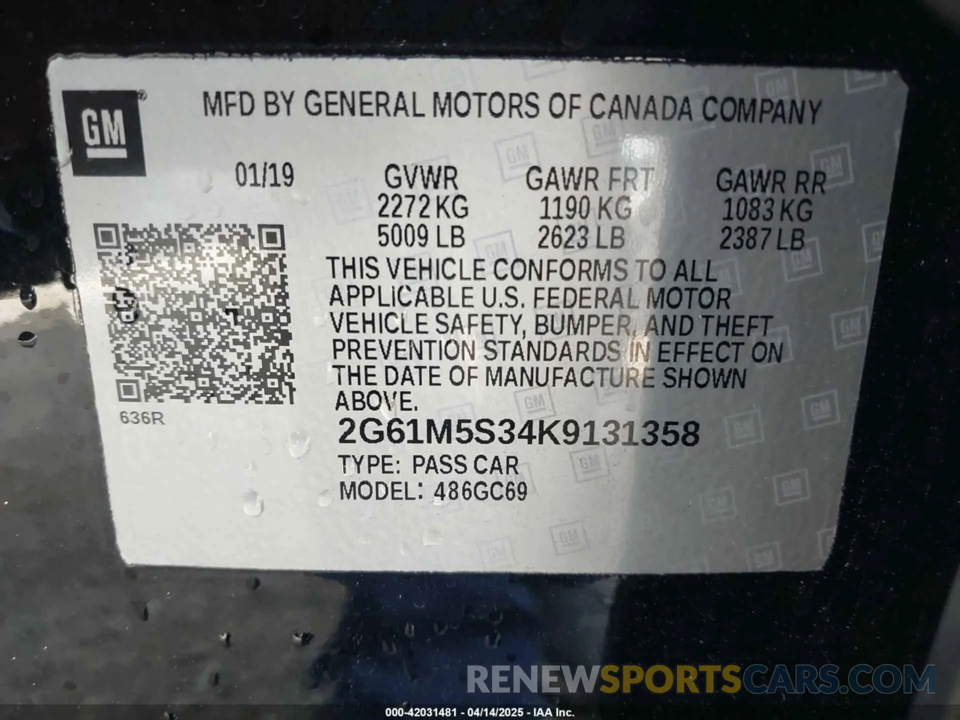 9 Photograph of a damaged car 2G61M5S34K9131358 CADILLAC XTS 2019