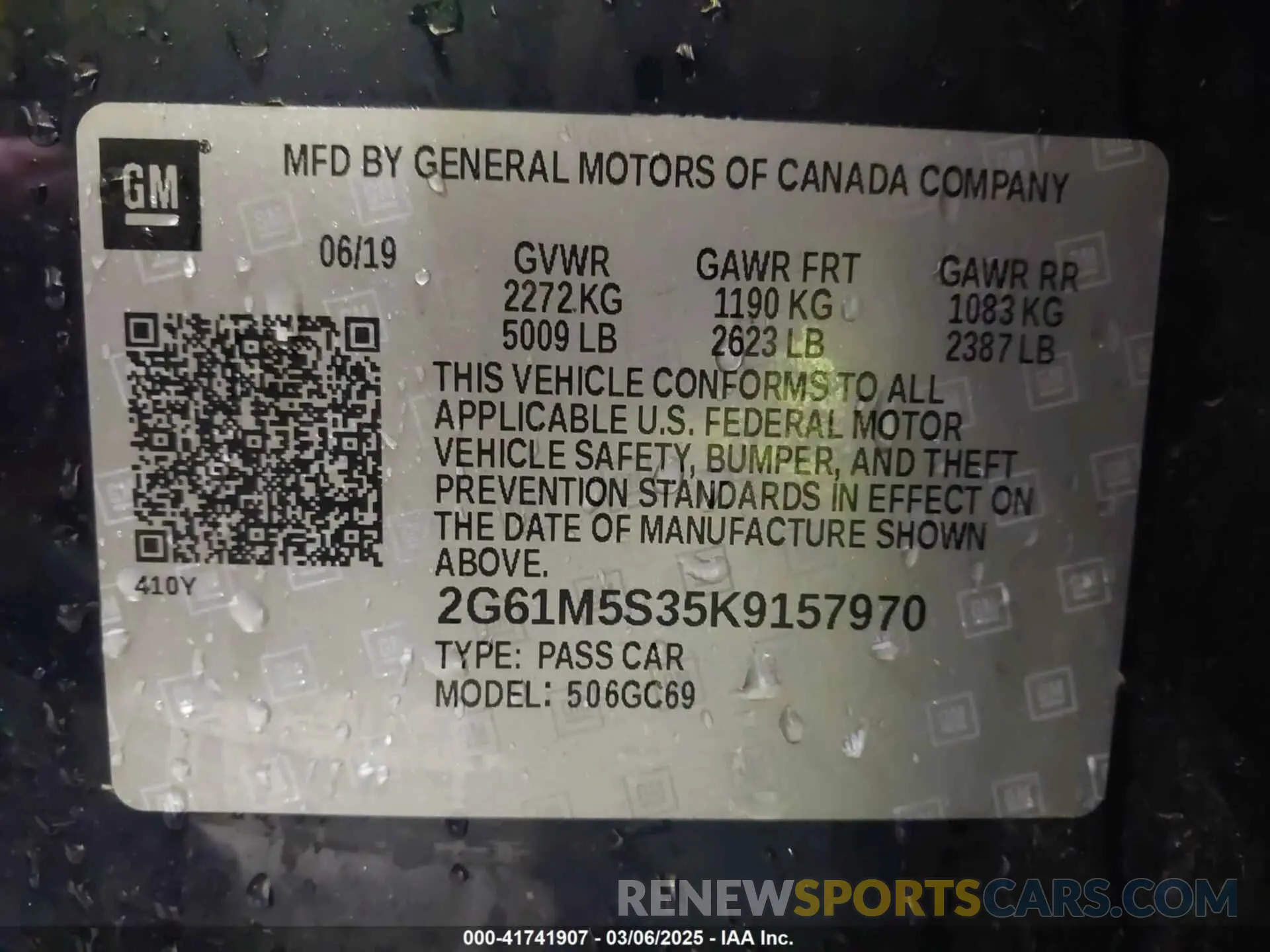 9 Photograph of a damaged car 2G61M5S35K9157970 CADILLAC XTS 2019