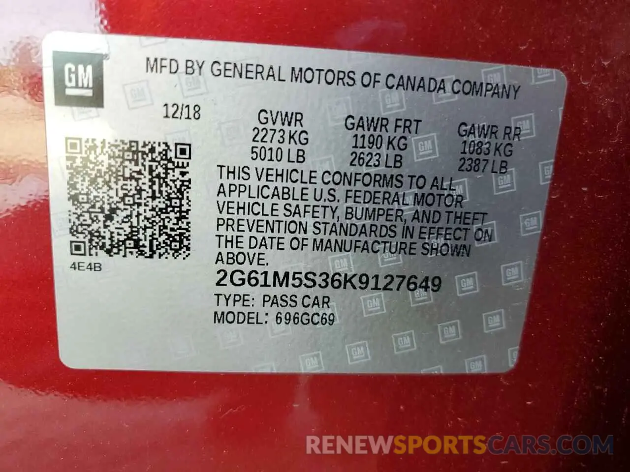 12 Photograph of a damaged car 2G61M5S36K9127649 CADILLAC XTS 2019