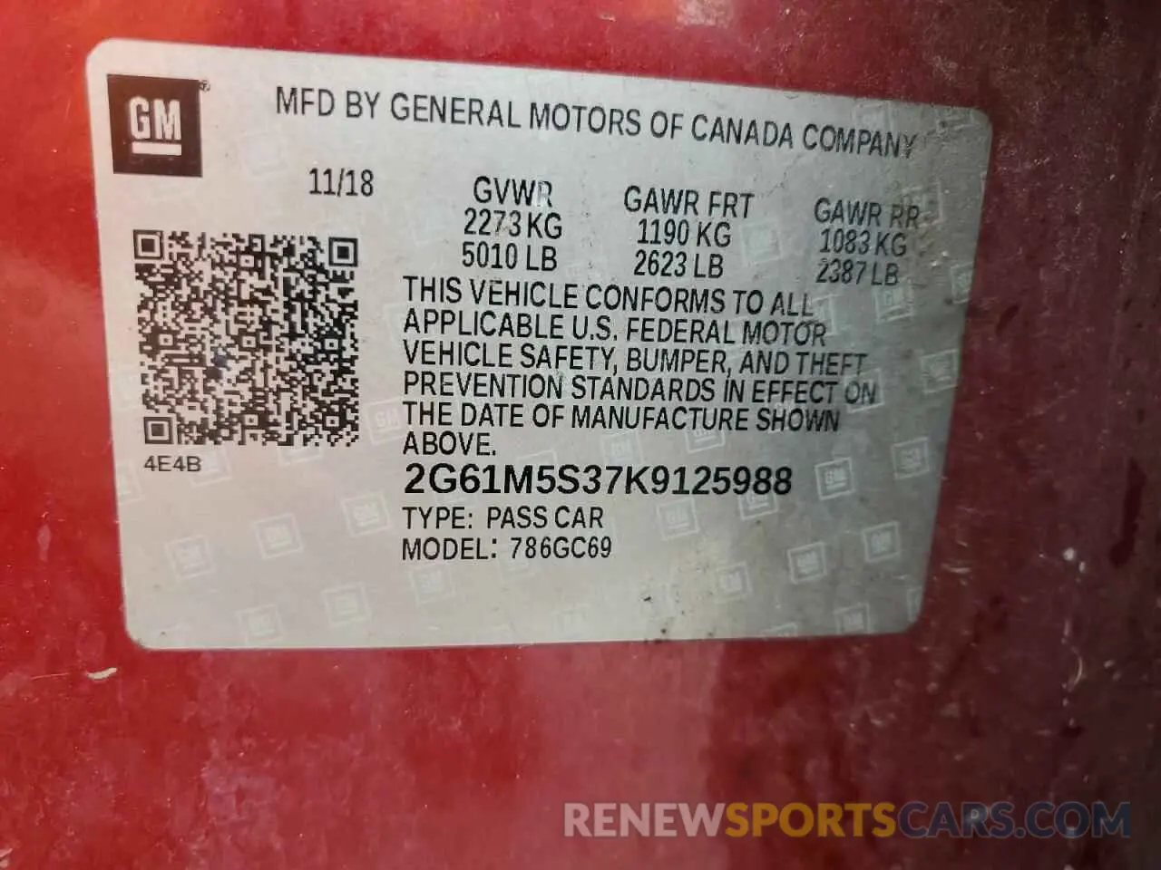 12 Photograph of a damaged car 2G61M5S37K9125988 CADILLAC XTS 2019