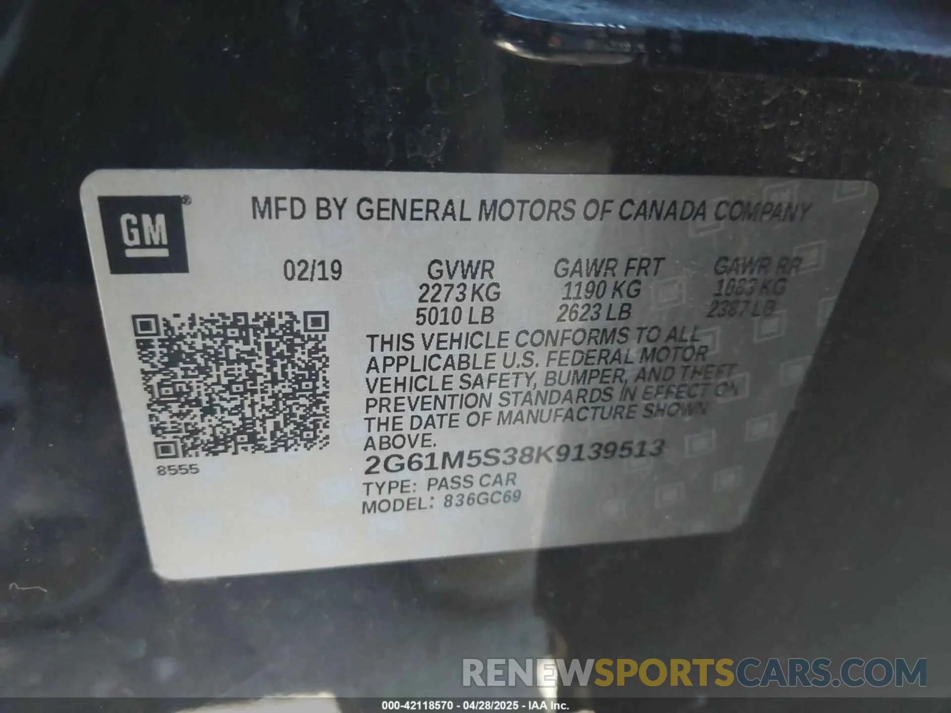 9 Photograph of a damaged car 2G61M5S38K9139513 CADILLAC XTS 2019