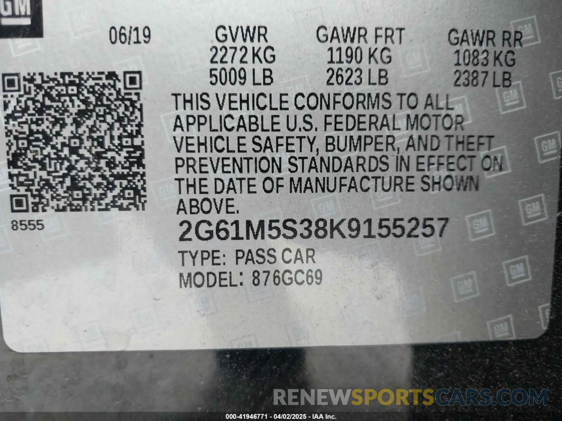 9 Photograph of a damaged car 2G61M5S38K9155257 CADILLAC XTS 2019