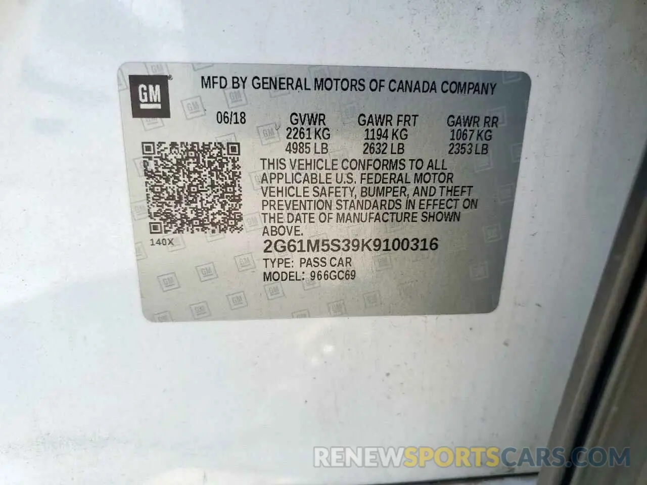 12 Photograph of a damaged car 2G61M5S39K9100316 CADILLAC XTS 2019