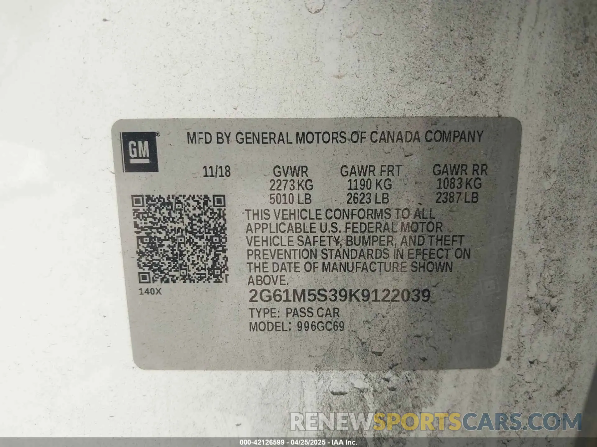 9 Photograph of a damaged car 2G61M5S39K9122039 CADILLAC XTS 2019