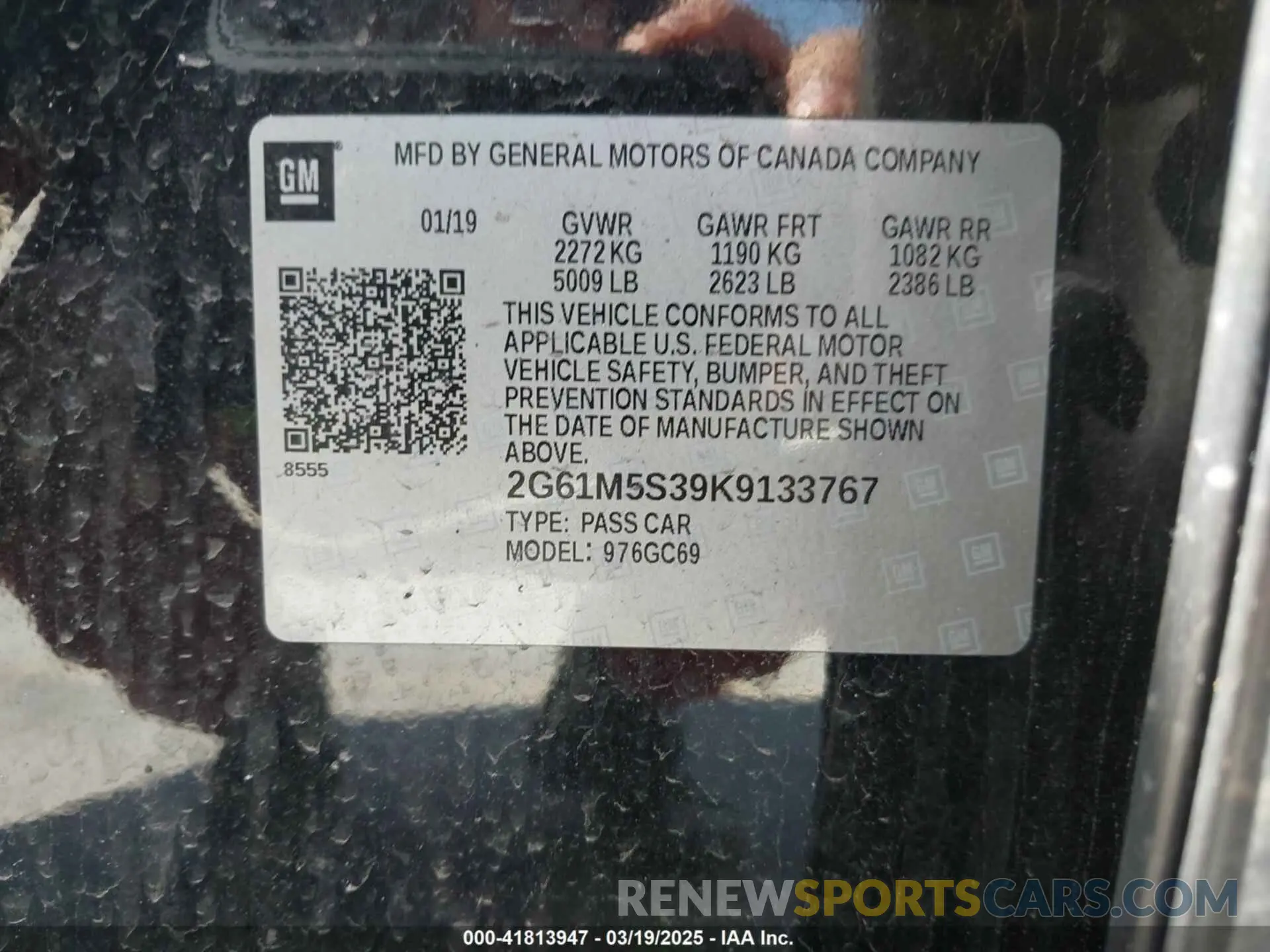 9 Photograph of a damaged car 2G61M5S39K9133767 CADILLAC XTS 2019