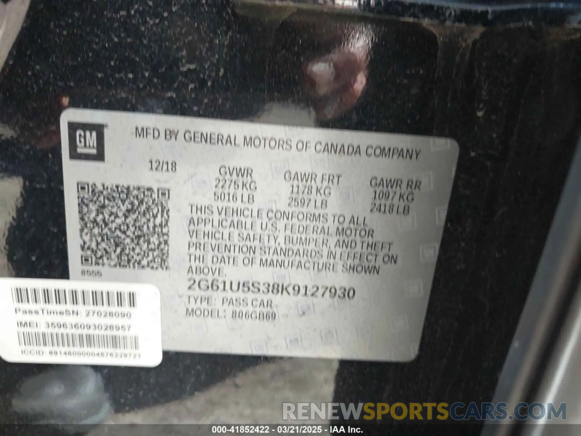 9 Photograph of a damaged car 2G61U5S38K9127930 CADILLAC XTS 2019