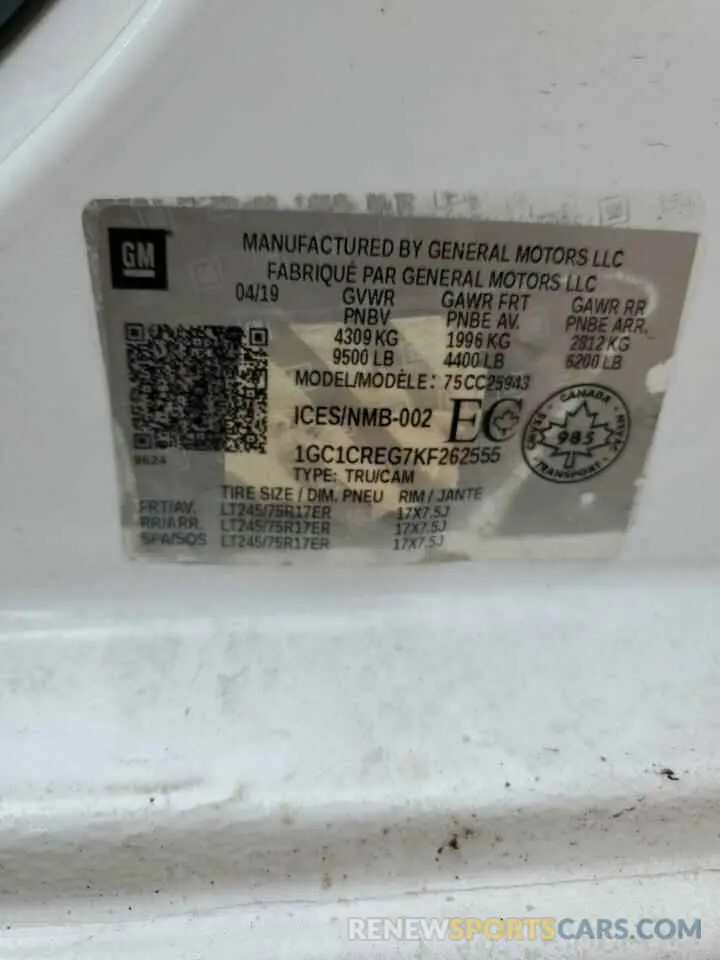 13 Photograph of a damaged car 1GC1CREG7KF262555 CHEVROLET ALL Models 2019