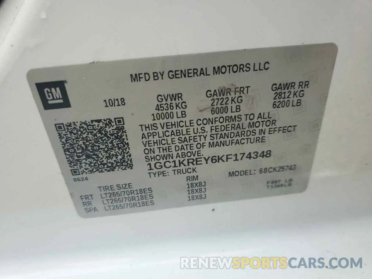 13 Photograph of a damaged car 1GC1KREY6KF174348 CHEVROLET ALL Models 2019
