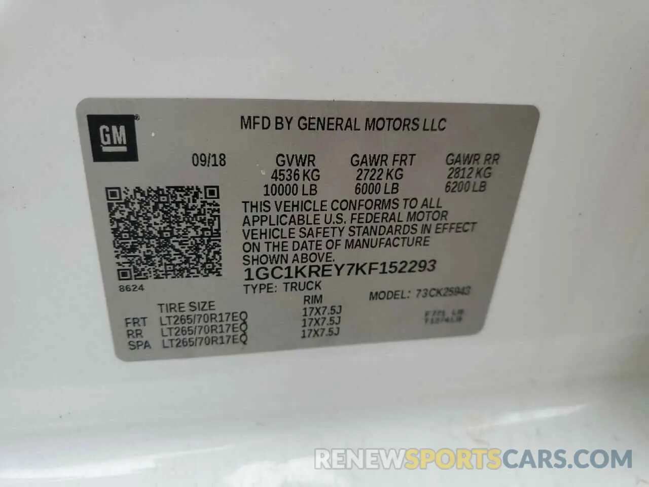 12 Photograph of a damaged car 1GC1KREY7KF152293 CHEVROLET ALL Models 2019