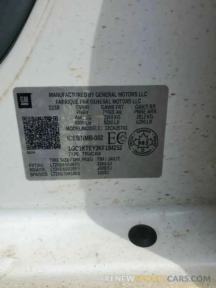 13 Photograph of a damaged car 1GC1KTEY3KF184252 CHEVROLET ALL Models 2019