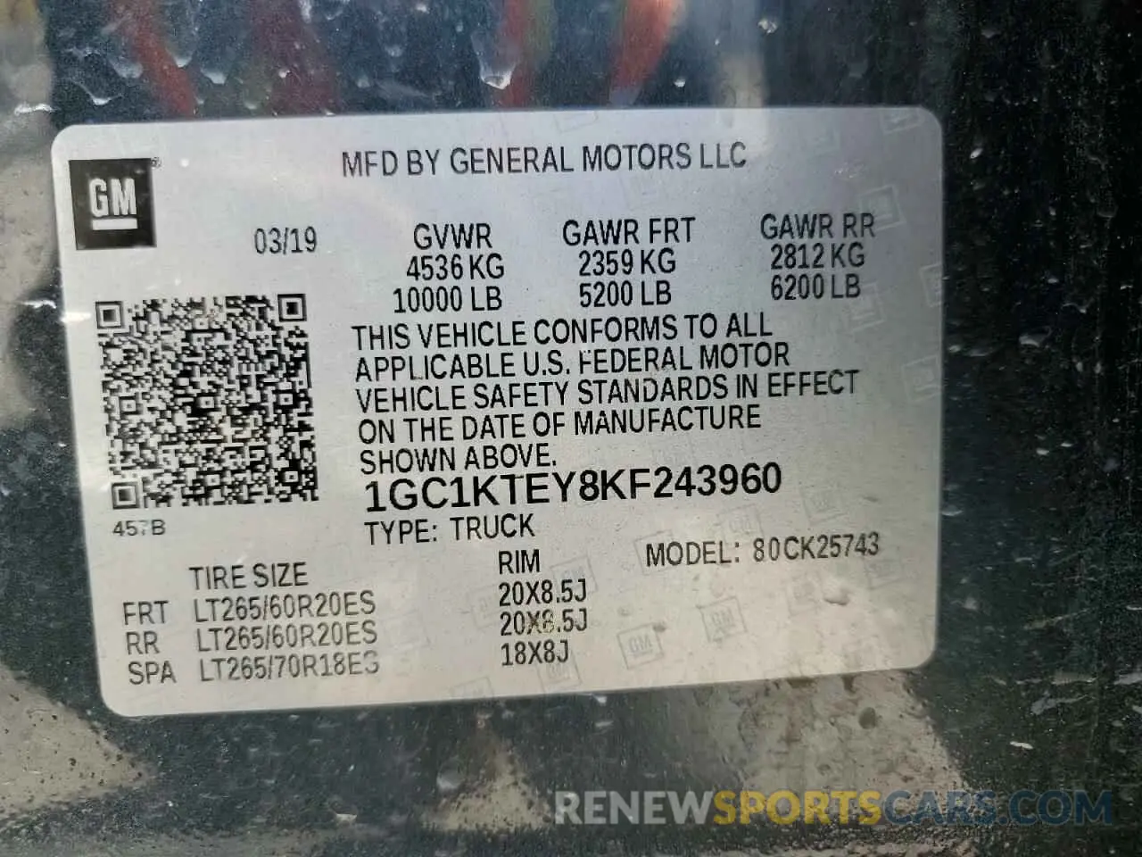 13 Photograph of a damaged car 1GC1KTEY8KF243960 CHEVROLET ALL Models 2019