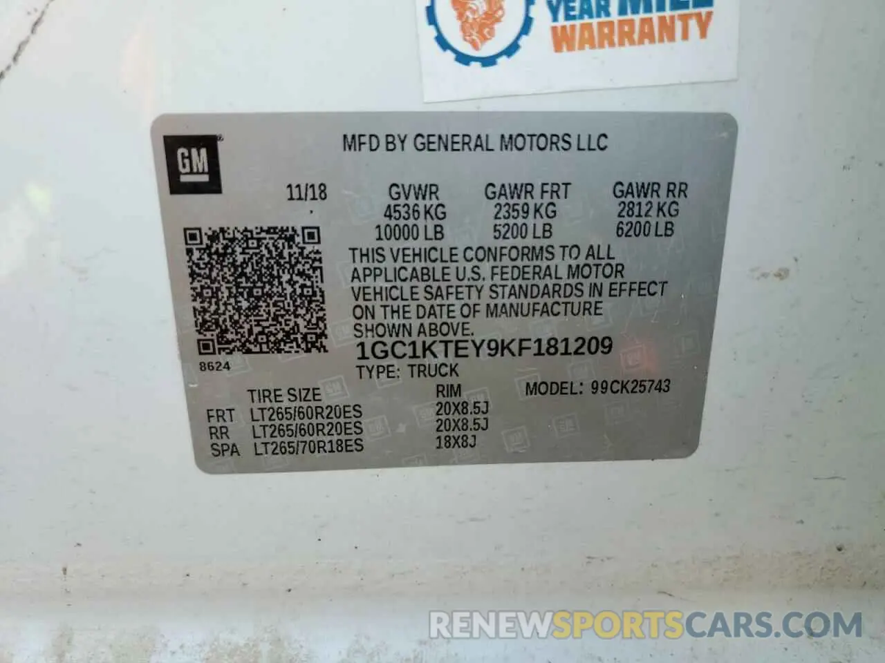 13 Photograph of a damaged car 1GC1KTEY9KF181209 CHEVROLET ALL Models 2019