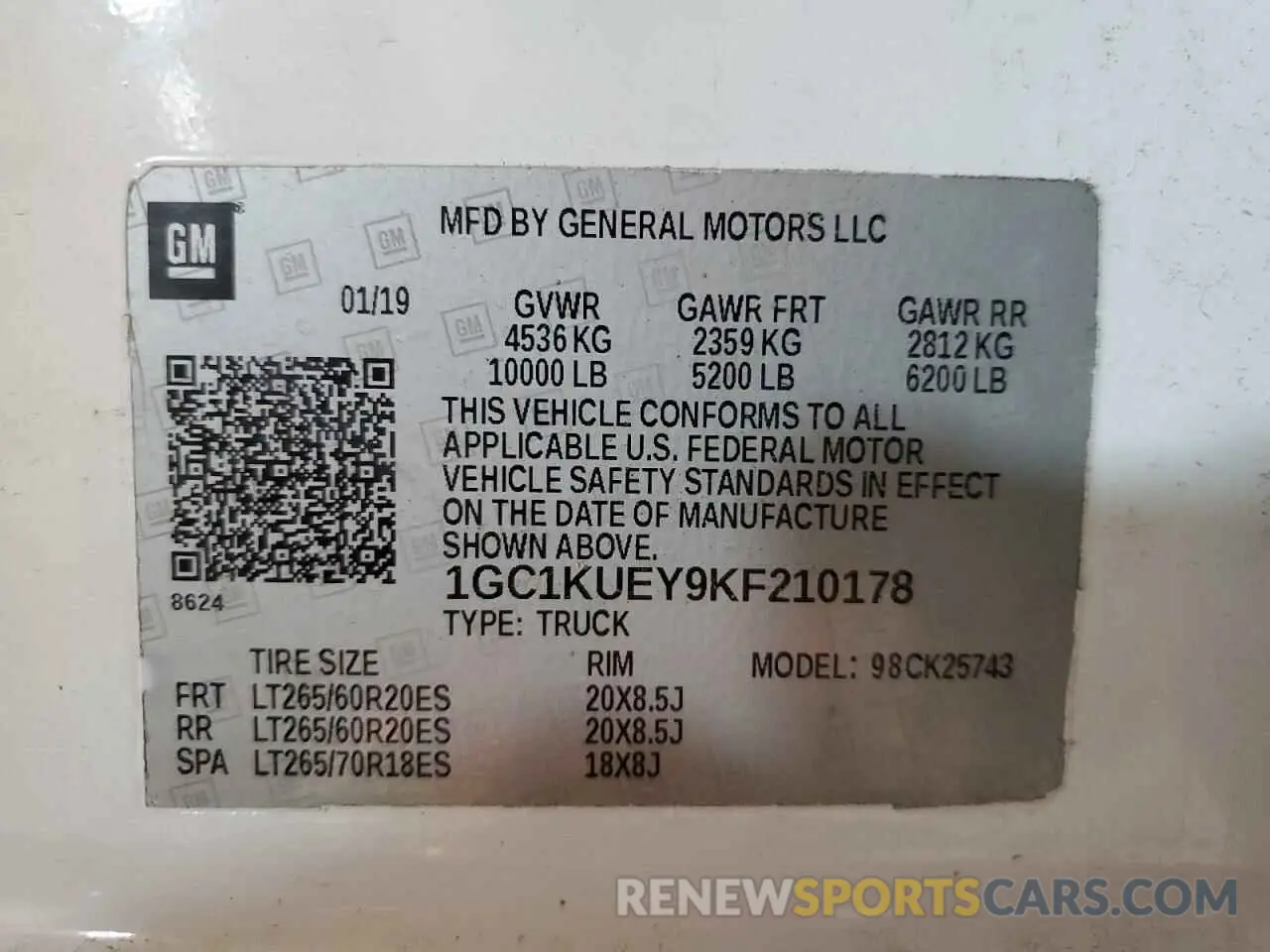 14 Photograph of a damaged car 1GC1KUEY9KF210178 CHEVROLET ALL Models 2019