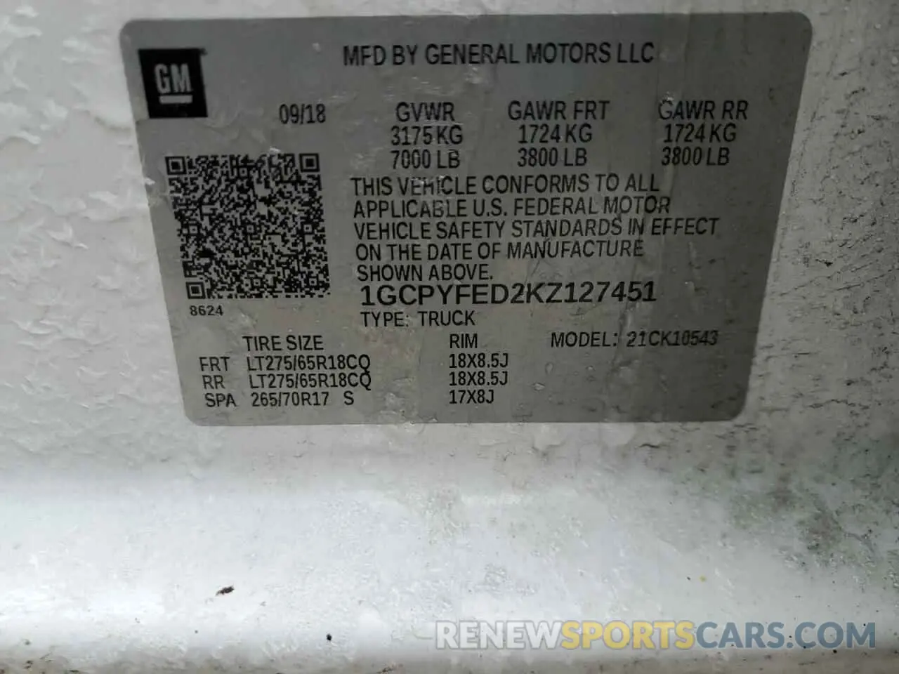 12 Photograph of a damaged car 1GCPYFED2KZ127451 CHEVROLET ALL Models 2019