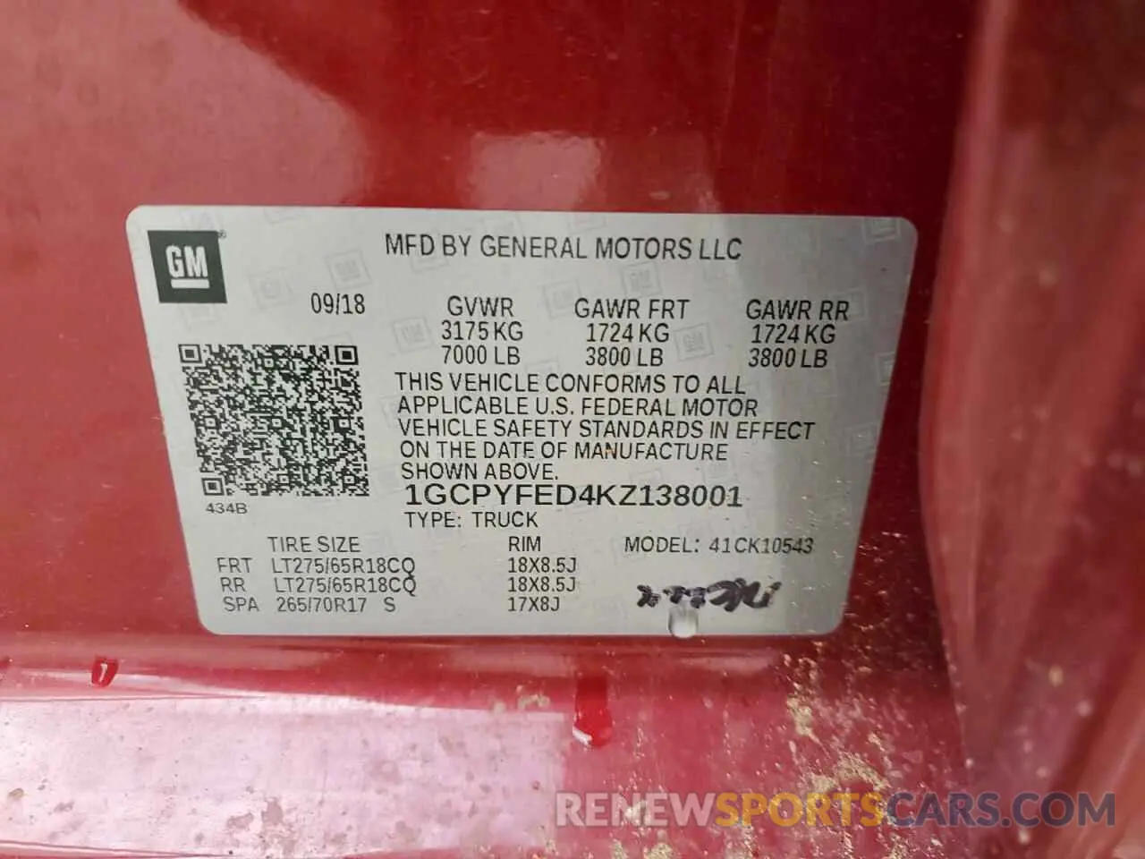 13 Photograph of a damaged car 1GCPYFED4KZ138001 CHEVROLET ALL Models 2019