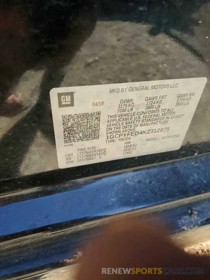 14 Photograph of a damaged car 1GCPYFED4KZ312875 CHEVROLET ALL Models 2019