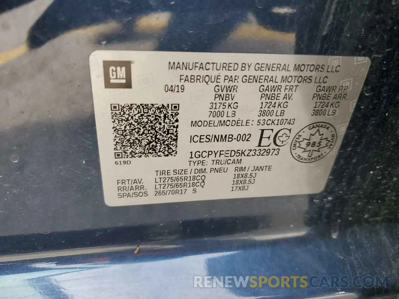 12 Photograph of a damaged car 1GCPYFED5KZ332973 CHEVROLET ALL Models 2019