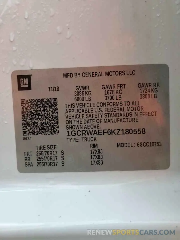 12 Photograph of a damaged car 1GCRWAEF6KZ180558 CHEVROLET ALL Models 2019