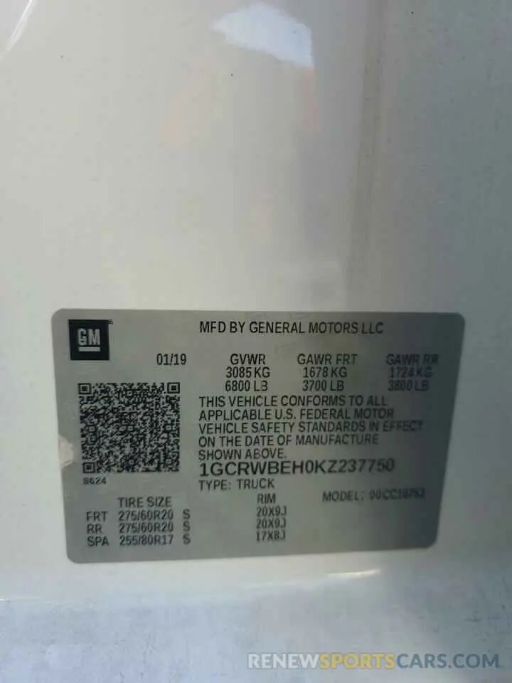 12 Photograph of a damaged car 1GCRWBEH0KZ237750 CHEVROLET ALL Models 2019
