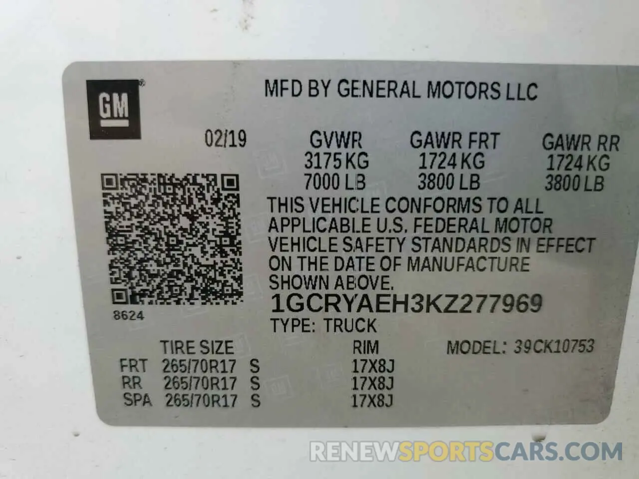 14 Photograph of a damaged car 1GCRYAEH3KZ277969 CHEVROLET ALL Models 2019