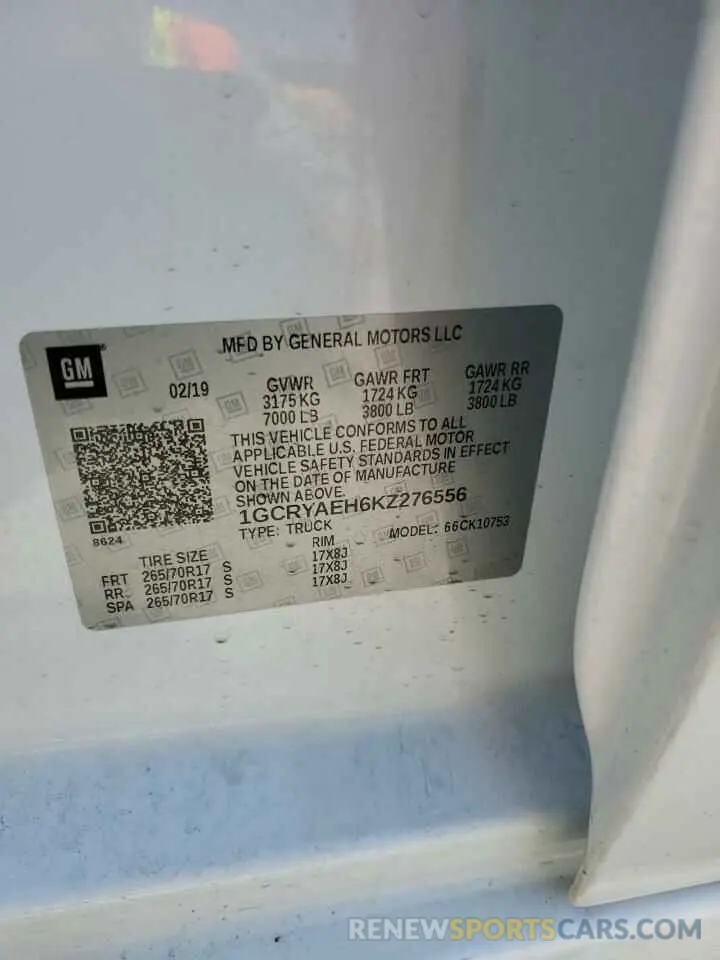 13 Photograph of a damaged car 1GCRYAEH6KZ276556 CHEVROLET ALL Models 2019