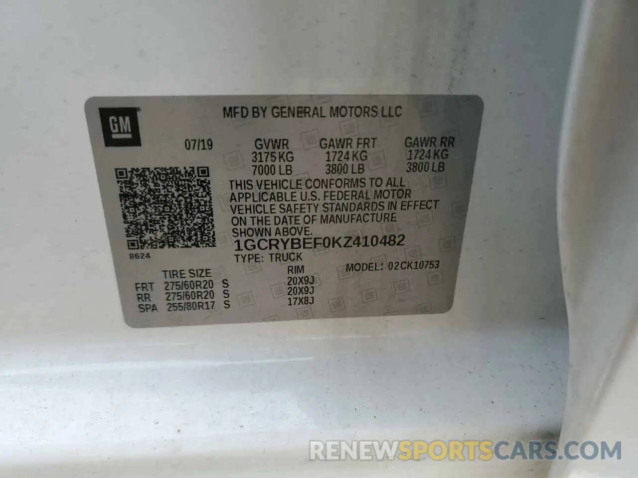 12 Photograph of a damaged car 1GCRYBEF0KZ410482 CHEVROLET ALL Models 2019