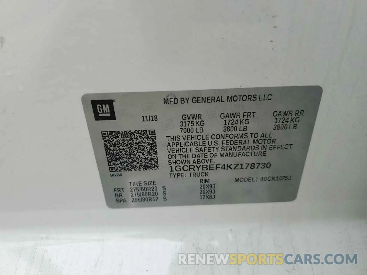 12 Photograph of a damaged car 1GCRYBEF4KZ178730 CHEVROLET ALL Models 2019