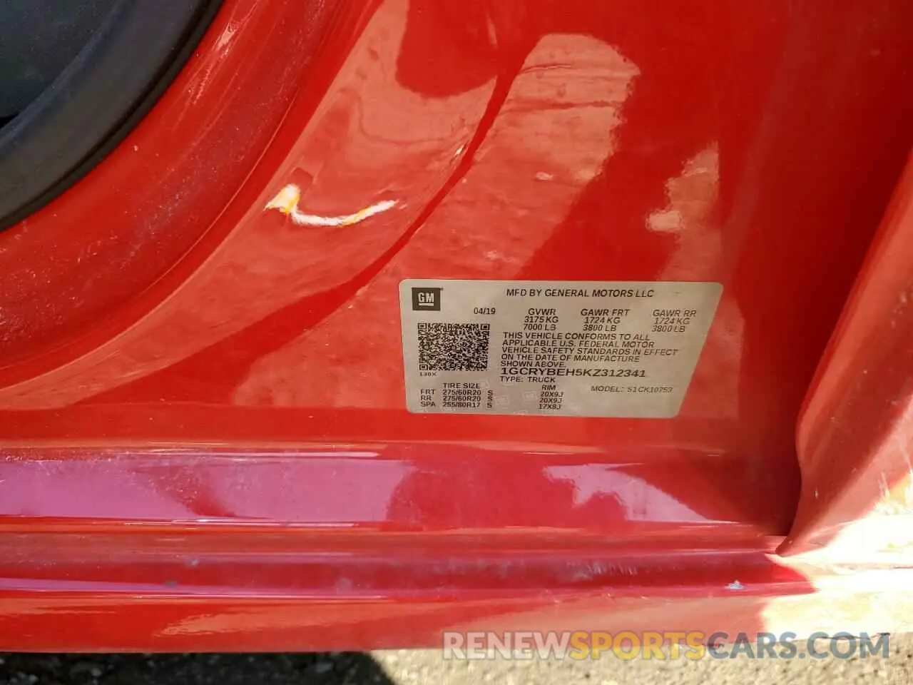12 Photograph of a damaged car 1GCRYBEH5KZ312341 CHEVROLET ALL Models 2019