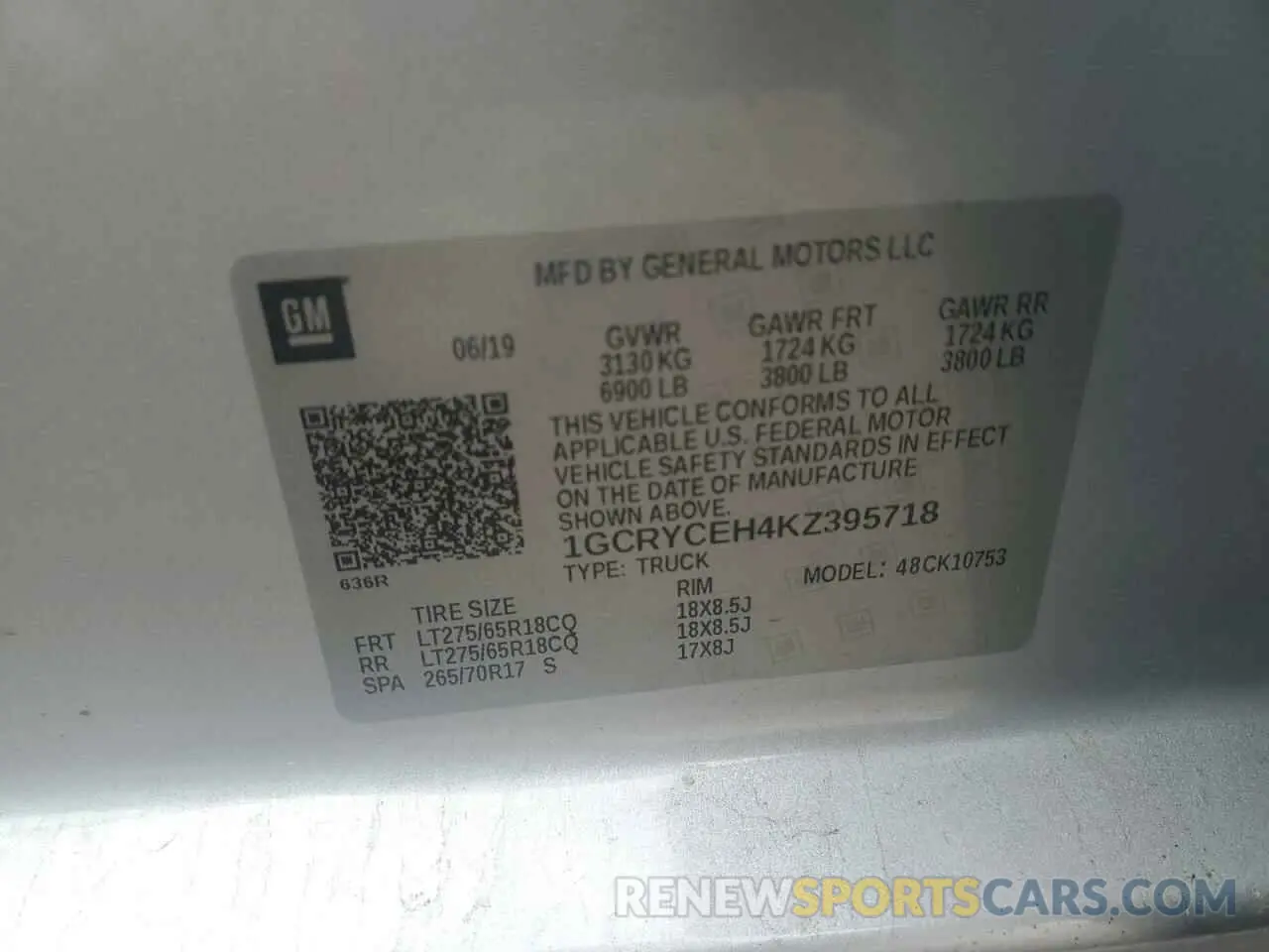 12 Photograph of a damaged car 1GCRYCEH4KZ395718 CHEVROLET ALL Models 2019