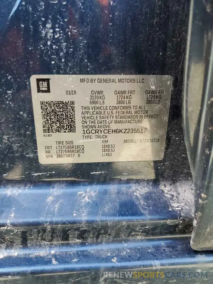 13 Photograph of a damaged car 1GCRYCEH6KZ235517 CHEVROLET ALL Models 2019
