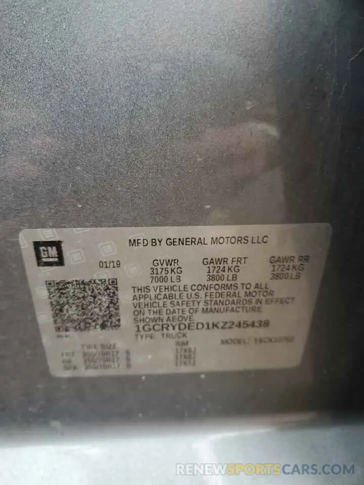 13 Photograph of a damaged car 1GCRYDED1KZ245438 CHEVROLET ALL Models 2019
