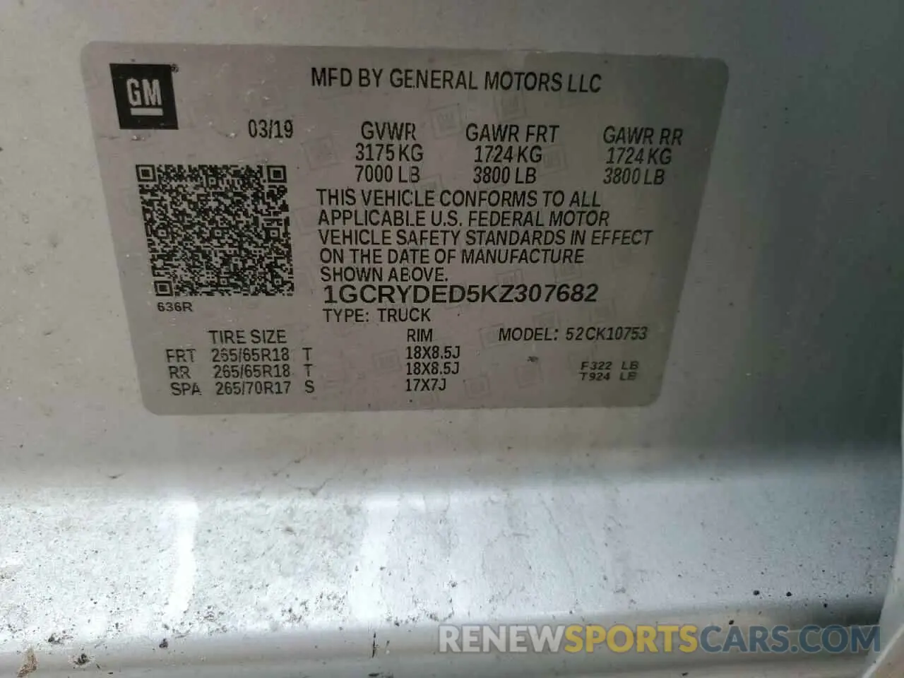 13 Photograph of a damaged car 1GCRYDED5KZ307682 CHEVROLET ALL Models 2019